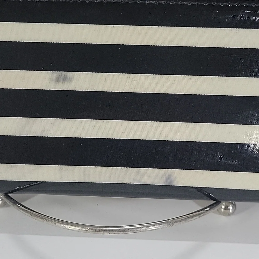kate spade Black & Off-White Striped Zip Wallet